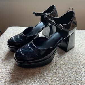 wild fable mary jane patent leather platform block heel black sz 9
